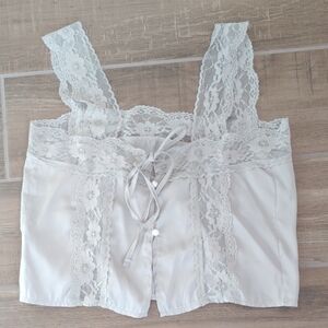 Unbranded Womens Lace Trim Flyaway Crop Satin Cami Sz S Sage Green Coquette Y2K